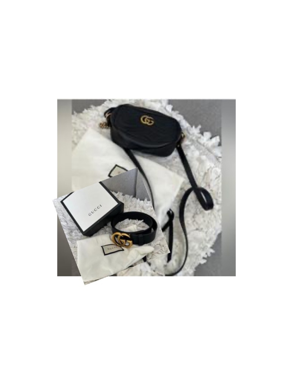 Gucci Black Leather Crossbody Camera Bag with Gold GG & MATCHING BELT